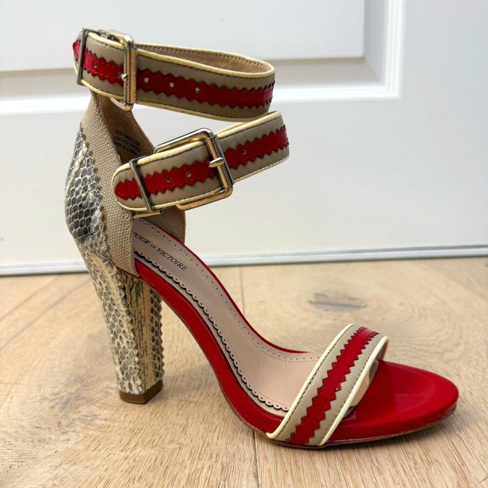 POUR LA VICTOIRE VERONICA Snakeskin, Red & Tan High Heel Sandal